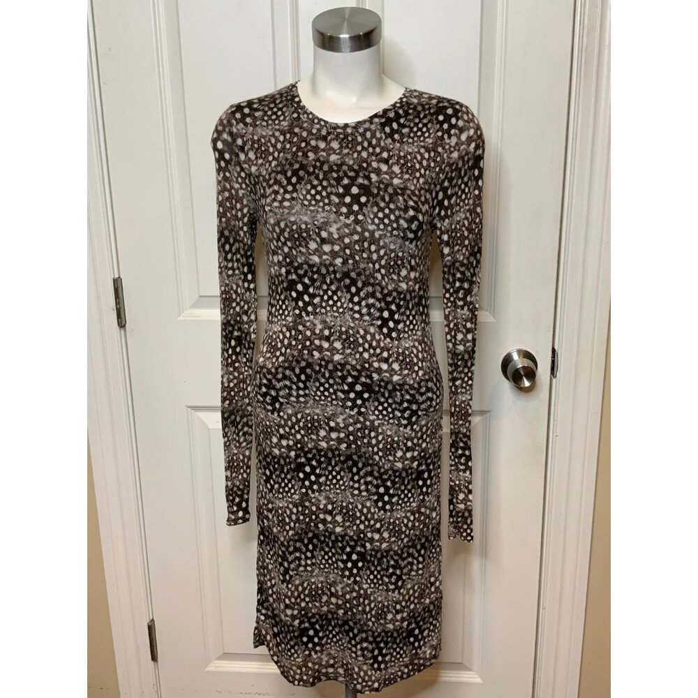 BCBG Max Azria Brown White Polka Dot Thin Knit Sweater Zaira Dress, Size M